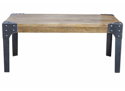 Table basse en manguier massif et m&eacute;tal noir L100 cm MADISON