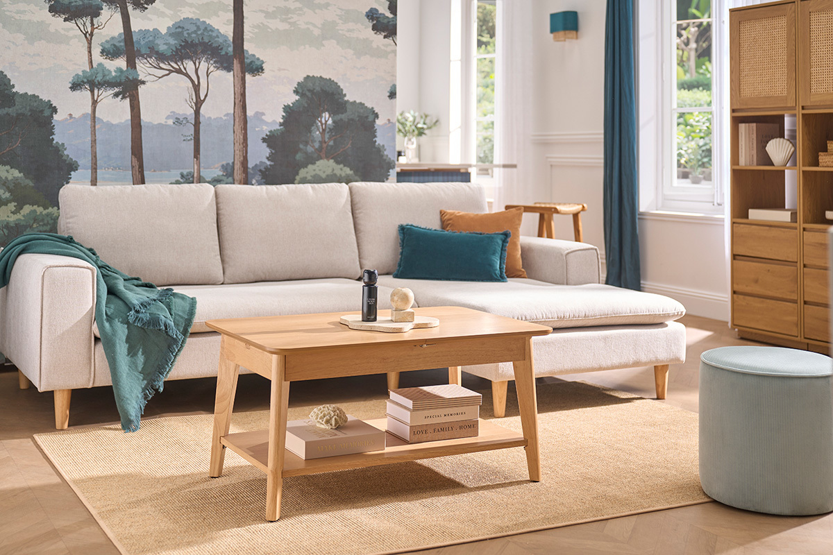 Table basse extensible rectangulaire en bois clair L90-120 cm VILI