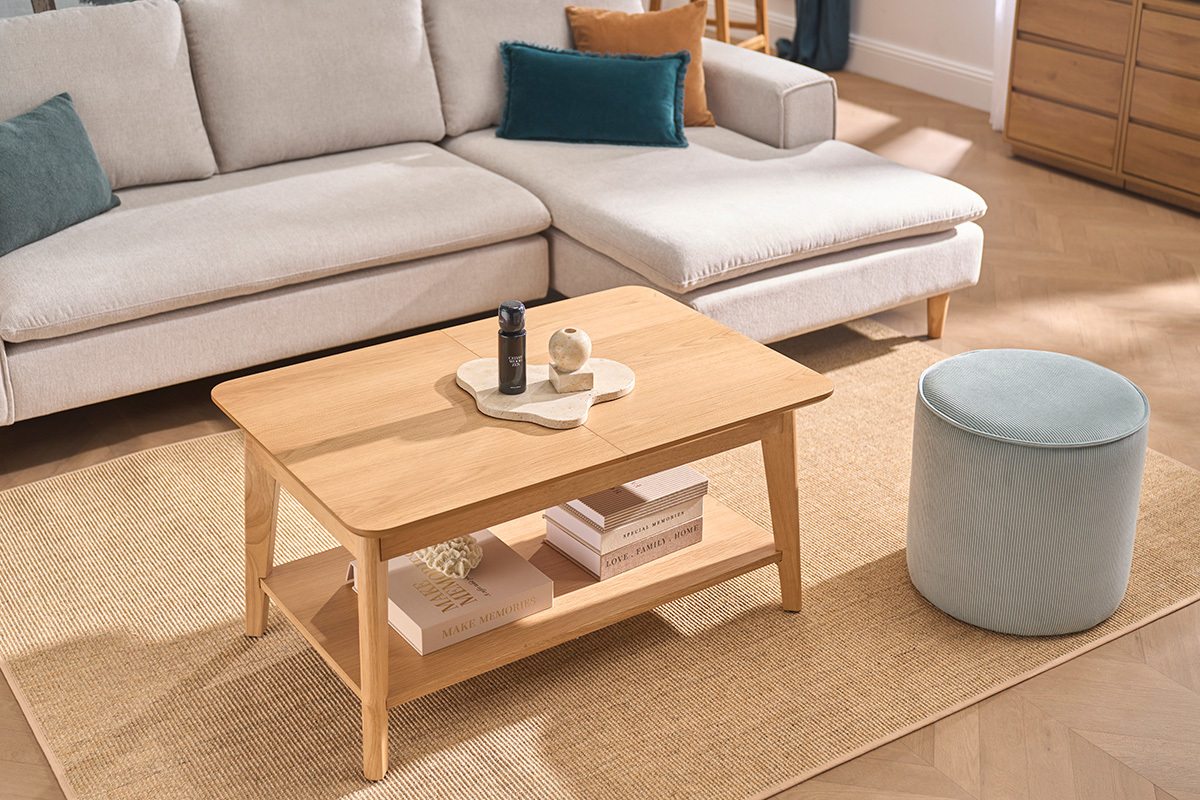 Table basse extensible rectangulaire en bois clair L90-120 cm VILI