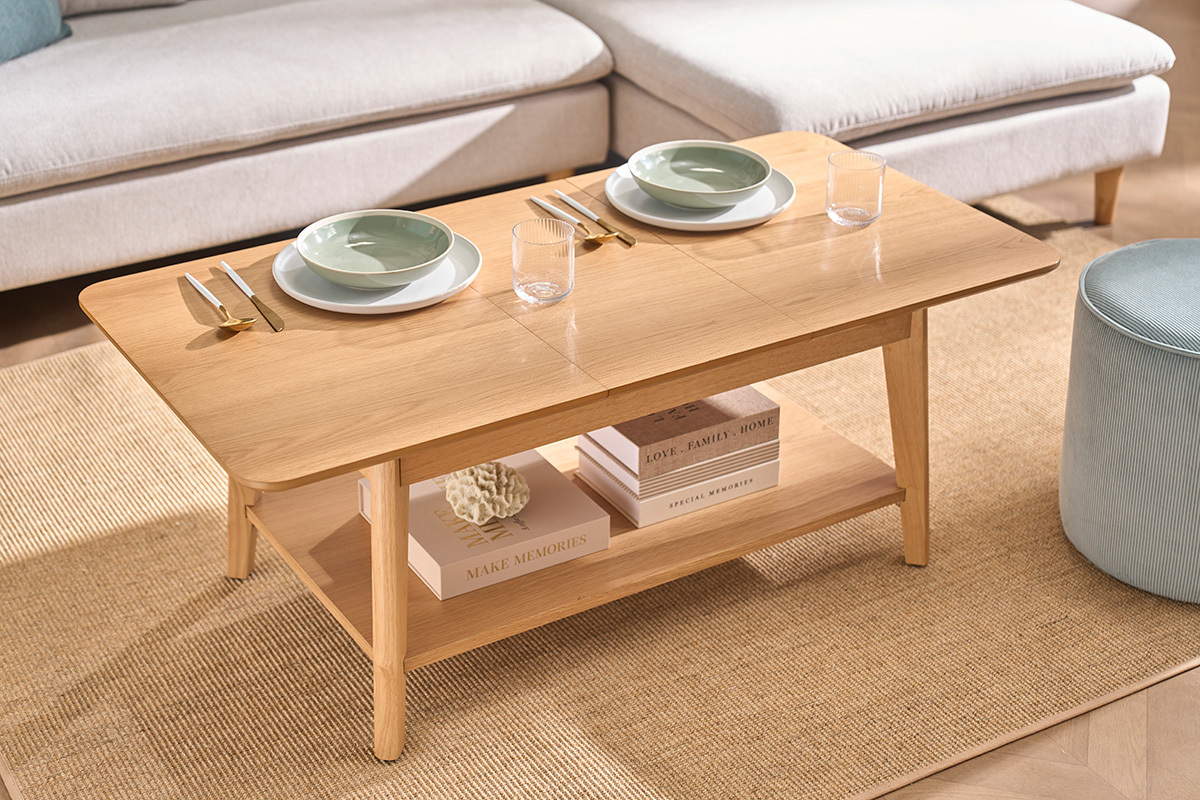 Table basse extensible rectangulaire en bois clair L90-120 cm VILI
