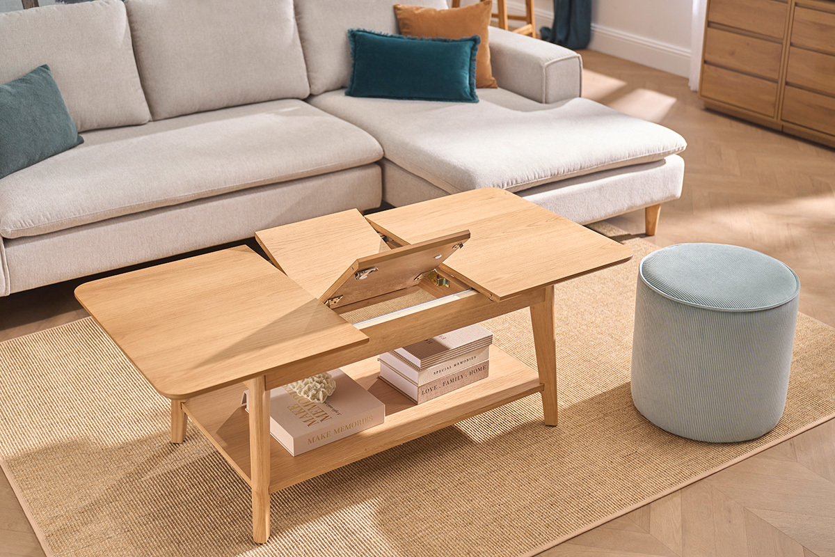 Table basse extensible rectangulaire en bois clair L90-120 cm VILI