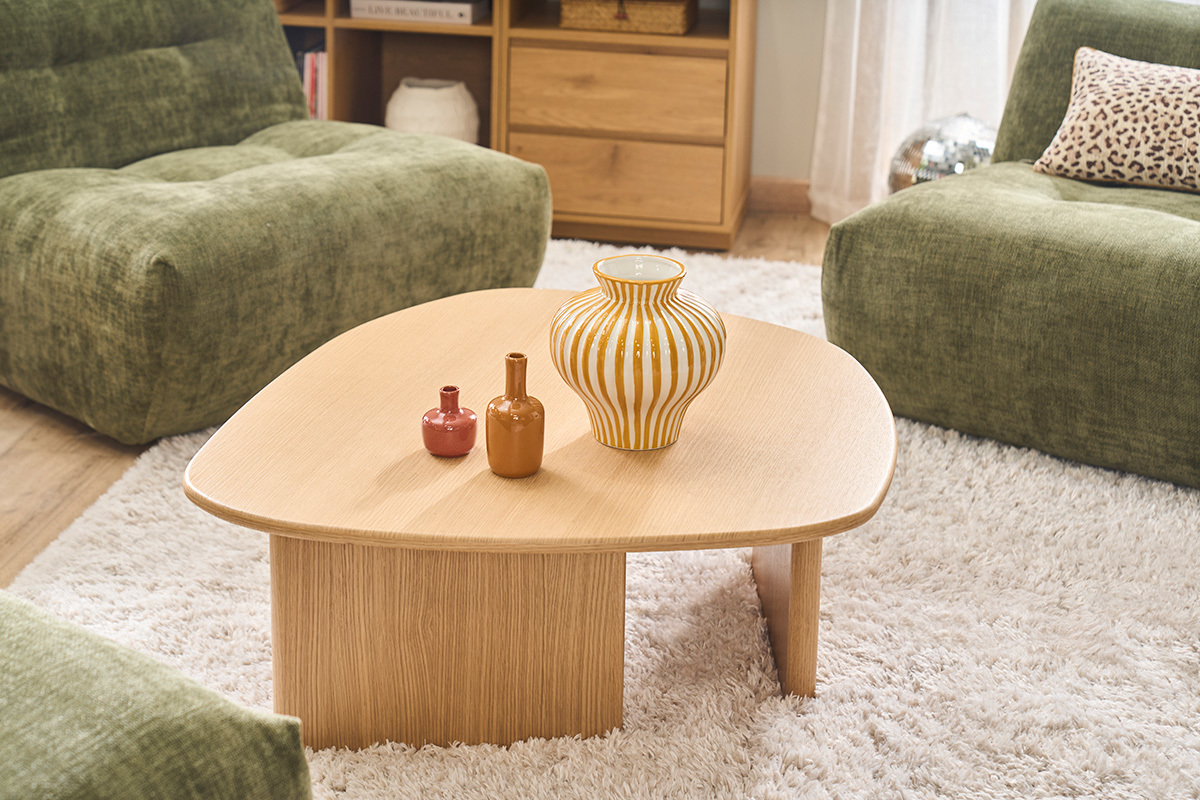 Table basse forme organique en bois clair ch�ne L85 cm ONDINE