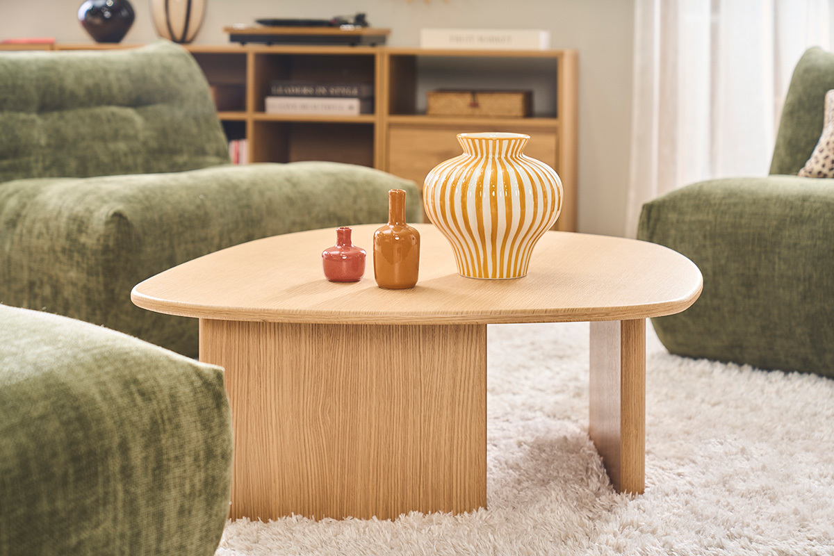 Table basse forme organique en bois clair ch�ne L85 cm ONDINE