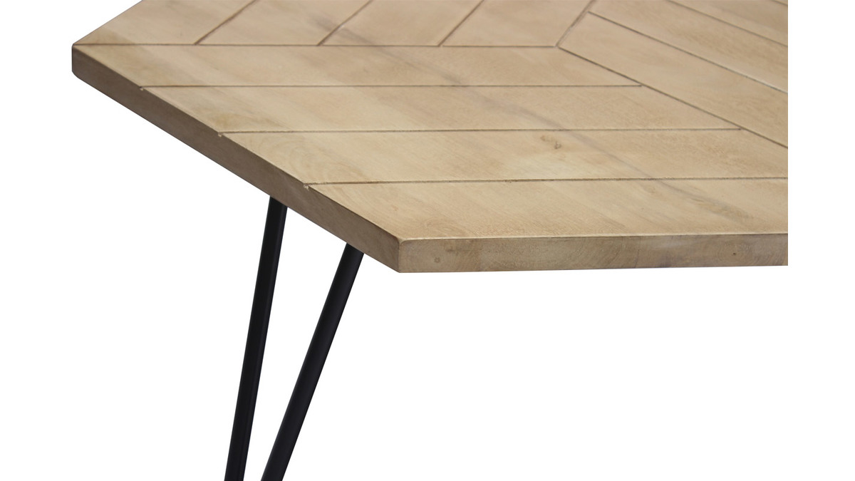 Table basse hexagonale grave bois clair manguier massif et mtal noir L80 cm VIBES