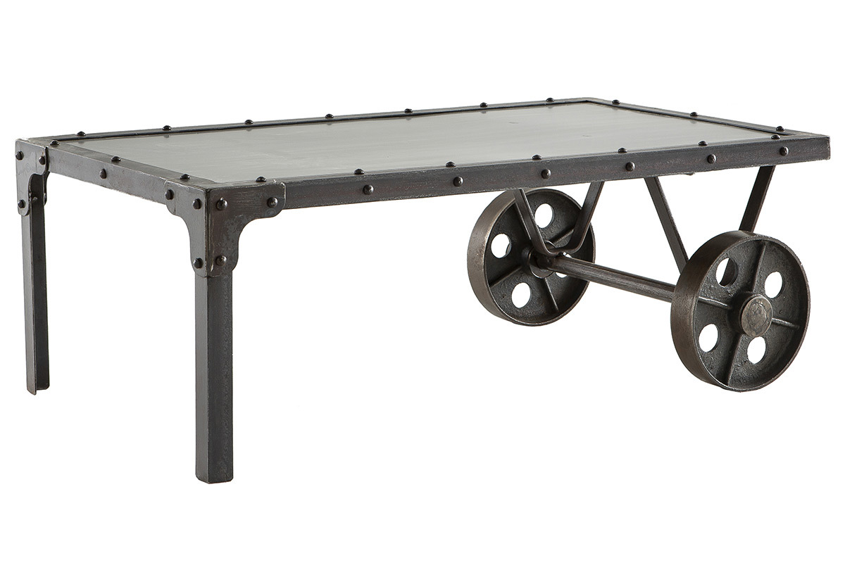 Table basse industrielle m�tal CHARIOT