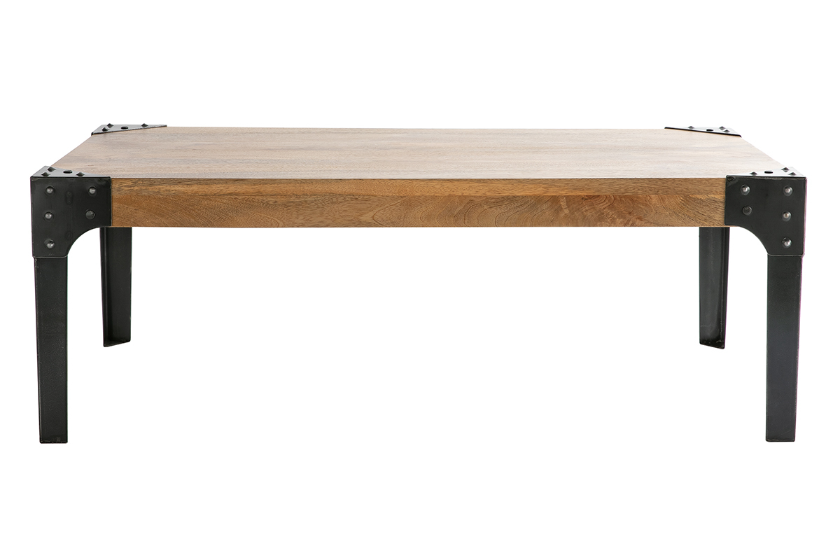 Table basse industrielle m�tal et manguier massif L120 cm MADISON