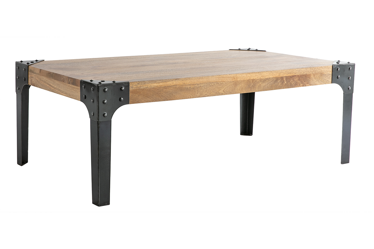 Table basse industrielle m�tal et manguier massif L120 cm MADISON