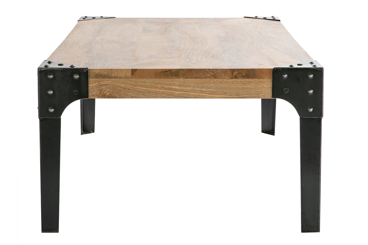 Table basse industrielle m�tal et manguier massif L120 cm MADISON