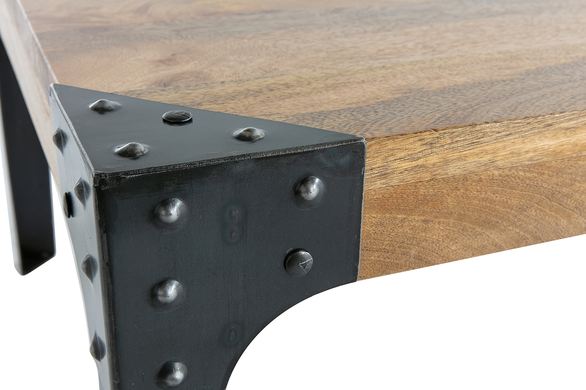 Table basse industrielle m�tal et manguier massif L120 cm MADISON