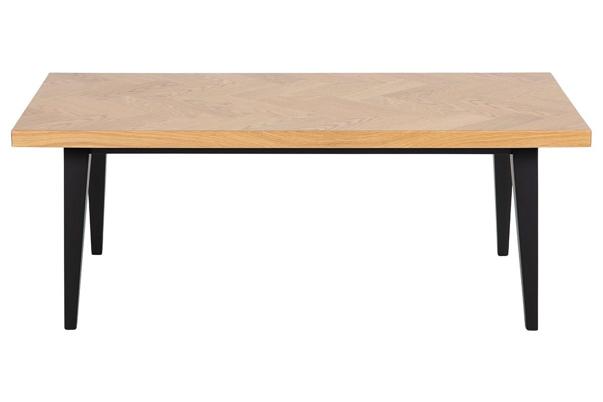 Table basse motif chevron finition ch�ne et pieds noirs TRAVIS