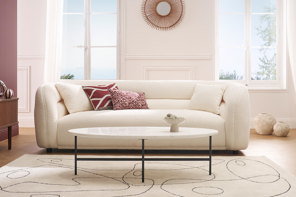 Table basse ovale en marbre blanc et mtal noir L115 cm CARRARE
