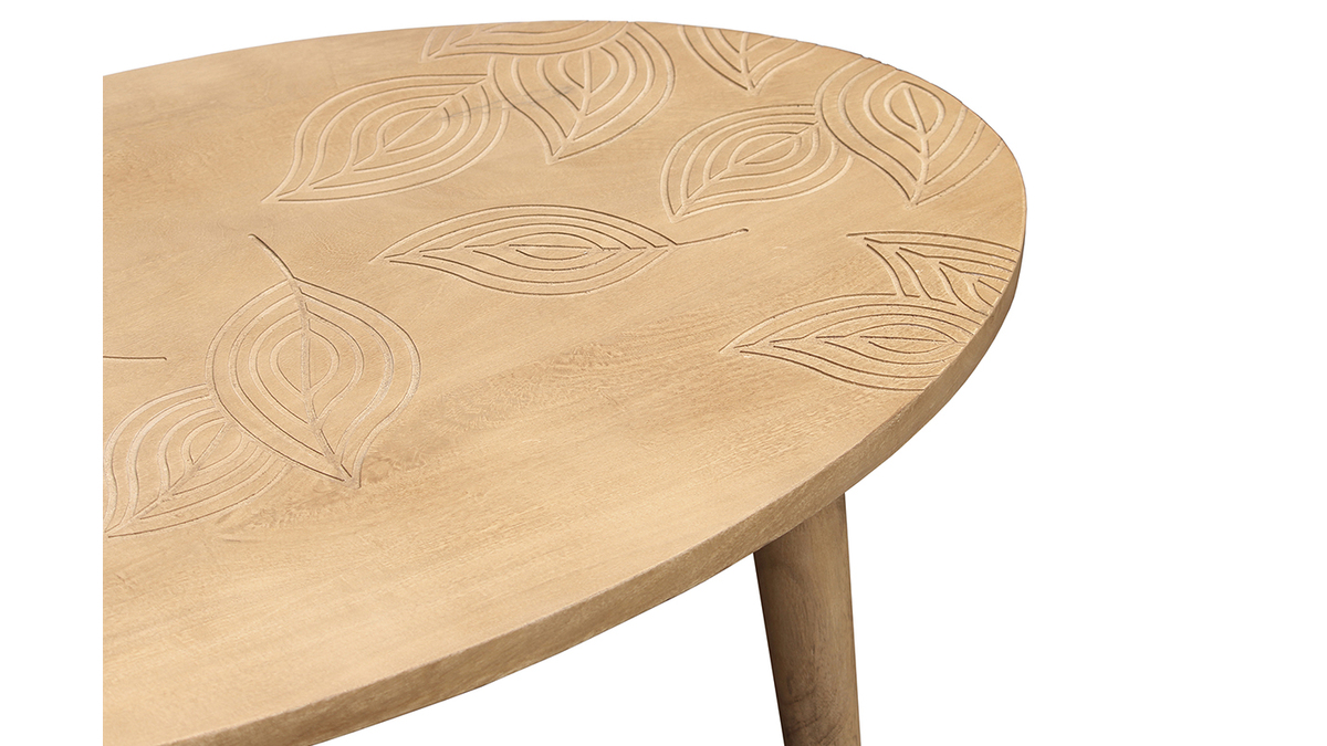 Table basse ovale ethnique bois clair manguier massif grav L100 cm KAFFIR