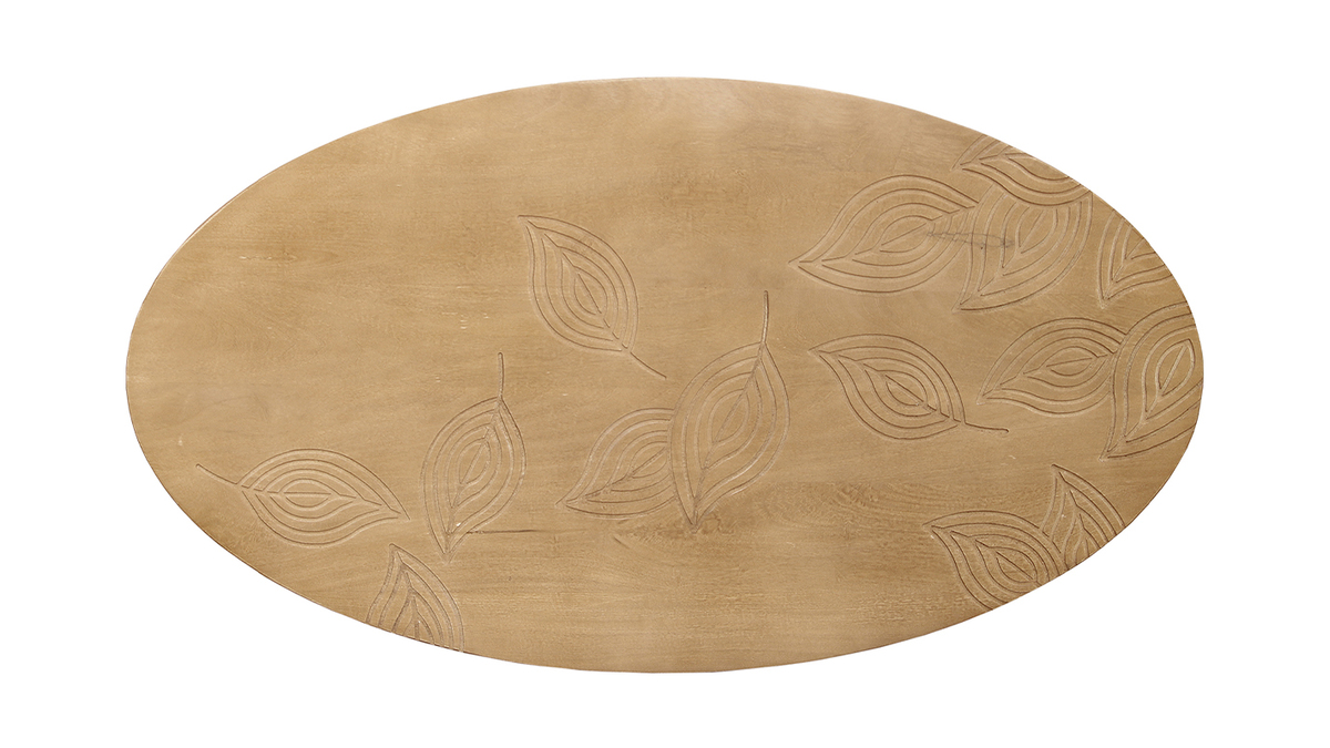 Table basse ovale ethnique bois clair manguier massif grav L100 cm KAFFIR
