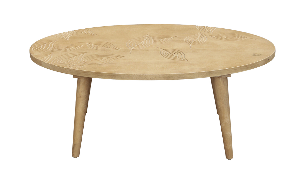Table basse ovale ethnique bois clair manguier massif grav L100 cm KAFFIR