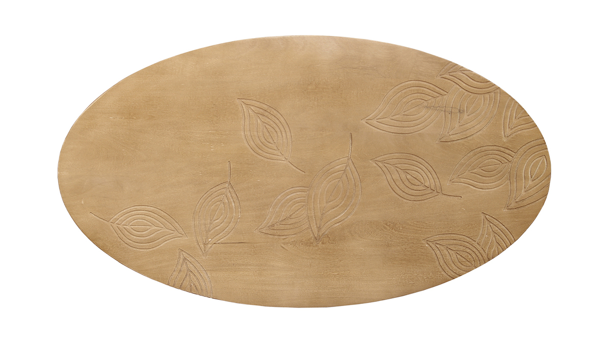 Table basse ovale ethnique bois manguier massif grav L100 cm KAFFIR