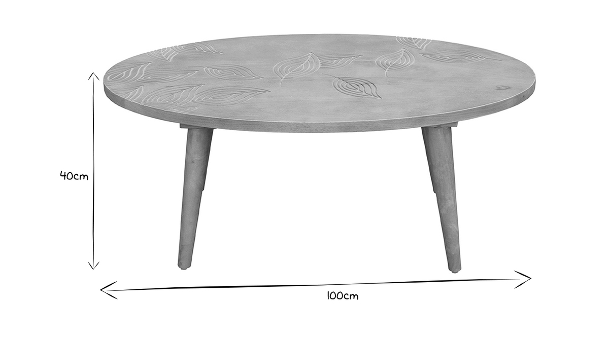 Table basse ovale ethnique bois manguier massif grav L100 cm KAFFIR