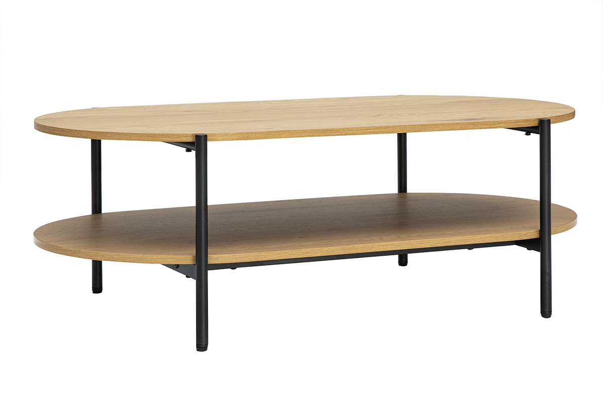 Table basse ovale finition bois clair chne et mtal L115 cm BRUNA