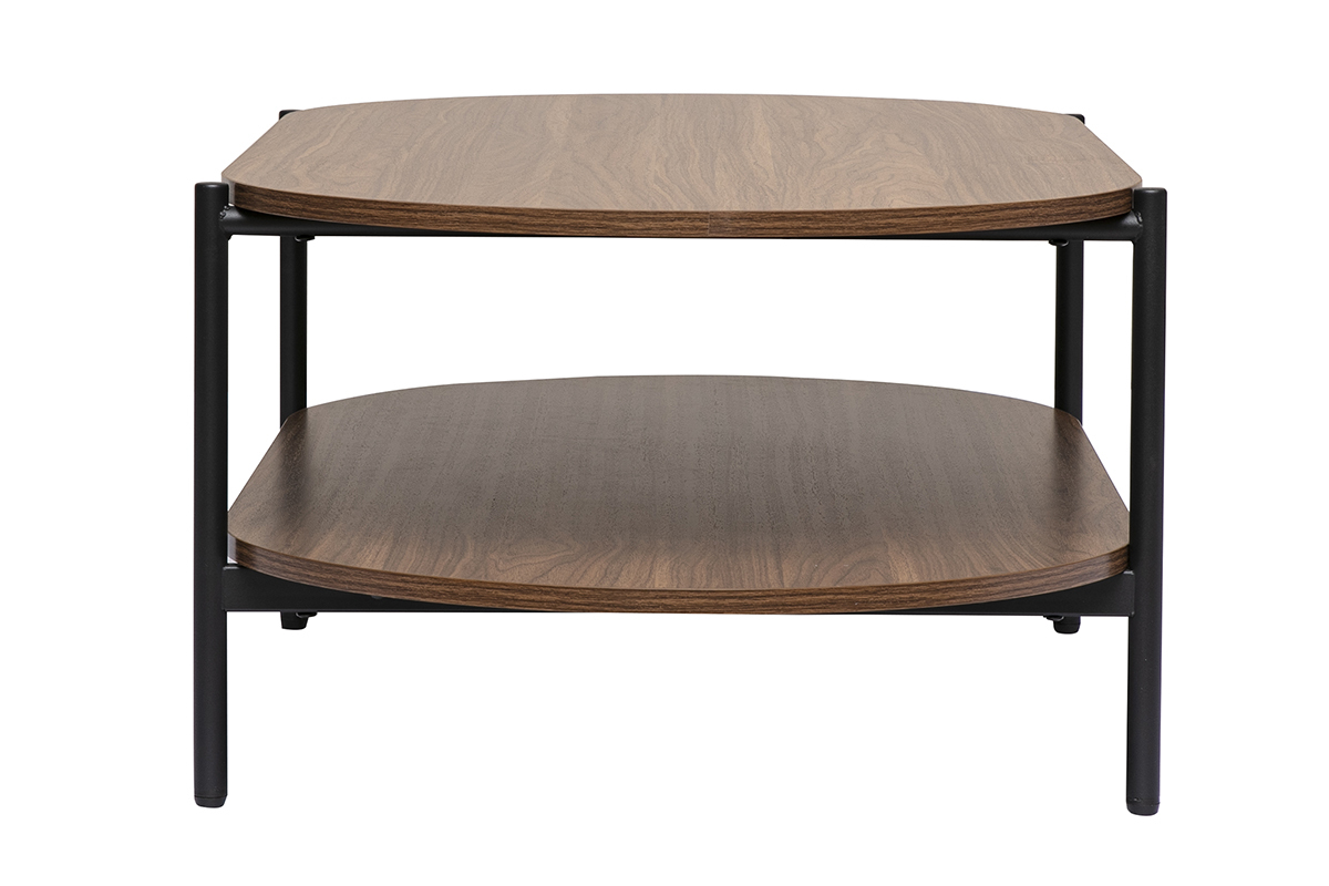 Table basse ovale finition bois fonc� noyer et m�tal L115 cm BRUNA