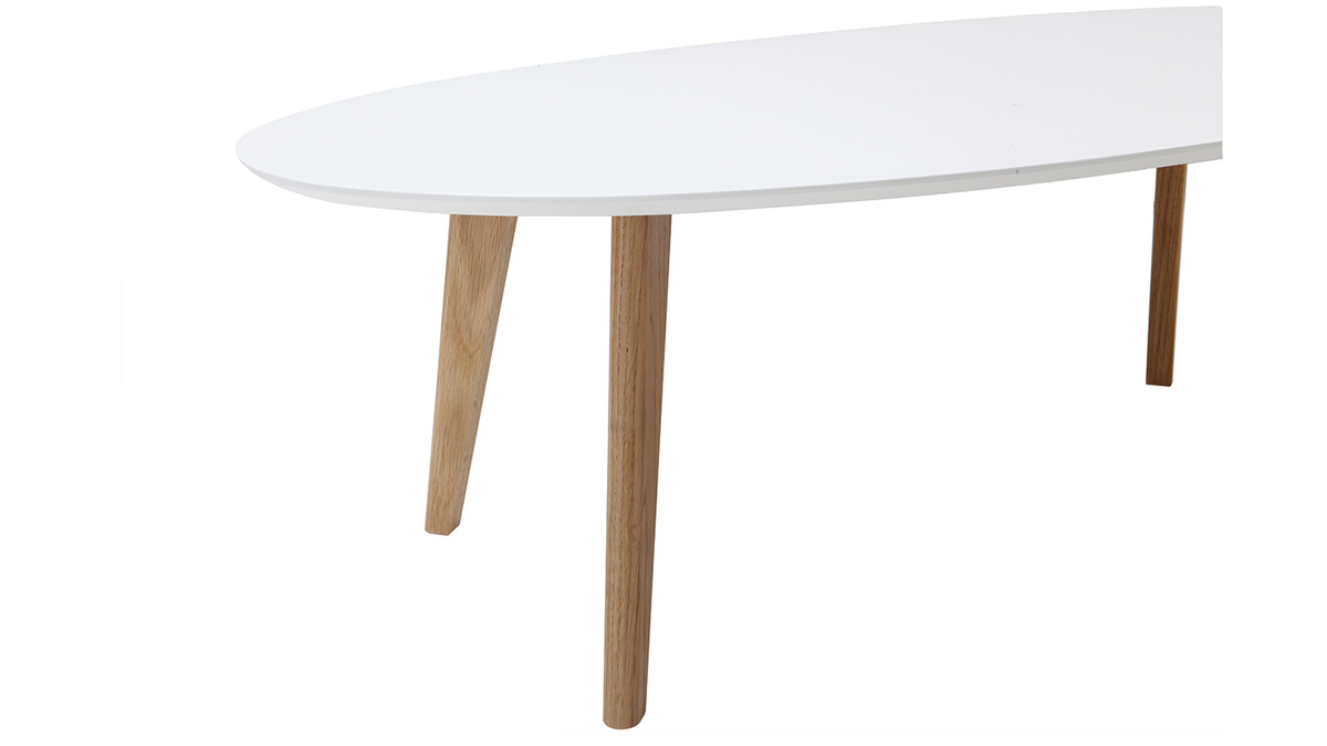 Table basse ovale scandinave blanc et bois clair chêne L120 cm EKKA