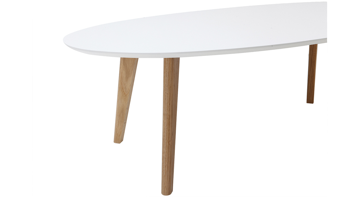 Table basse ovale scandinave blanc et bois clair chne L120 cm EKKA