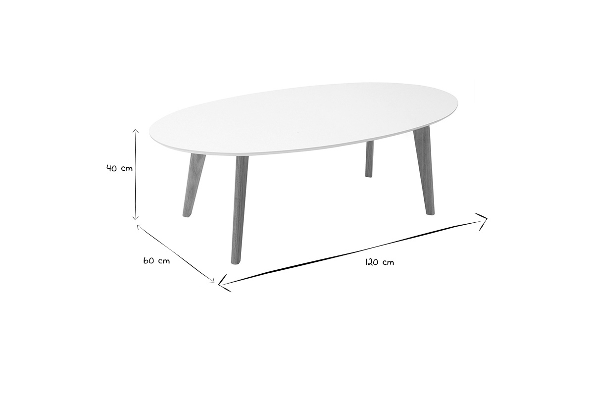 Table basse ovale scandinave blanc et bois clair chne L120 cm EKKA