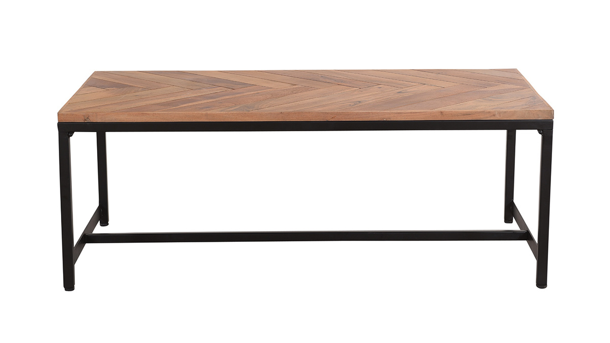 Table basse rectangulaire à motifs chevrons en bois massif et métal noir L120 cm STICK