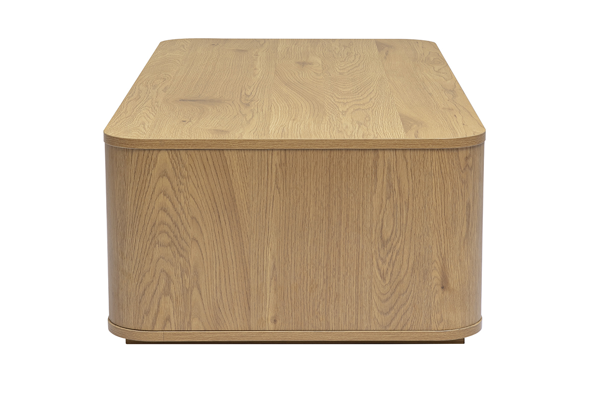 Table basse rectangulaire avec rangement 2 tiroirs finition bois clair ch�ne L120 cm NEGAN