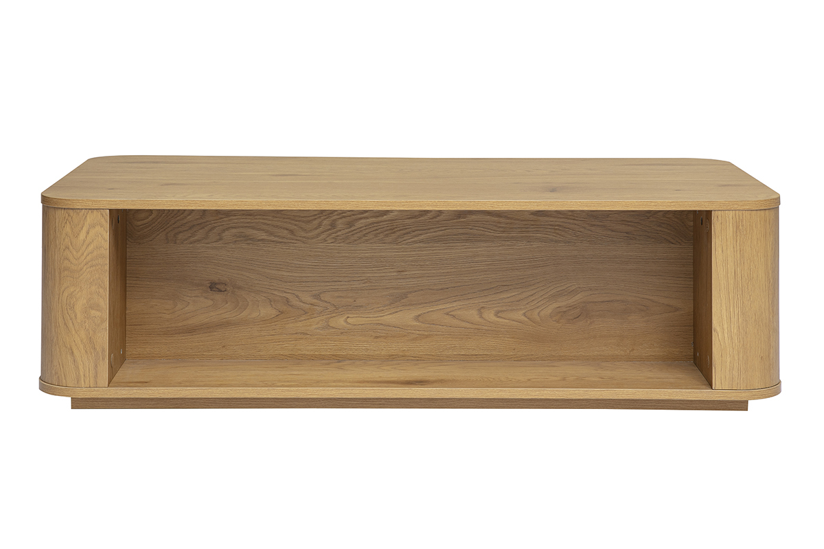 Table basse rectangulaire avec rangement 2 tiroirs finition bois clair ch�ne L120 cm NEGAN