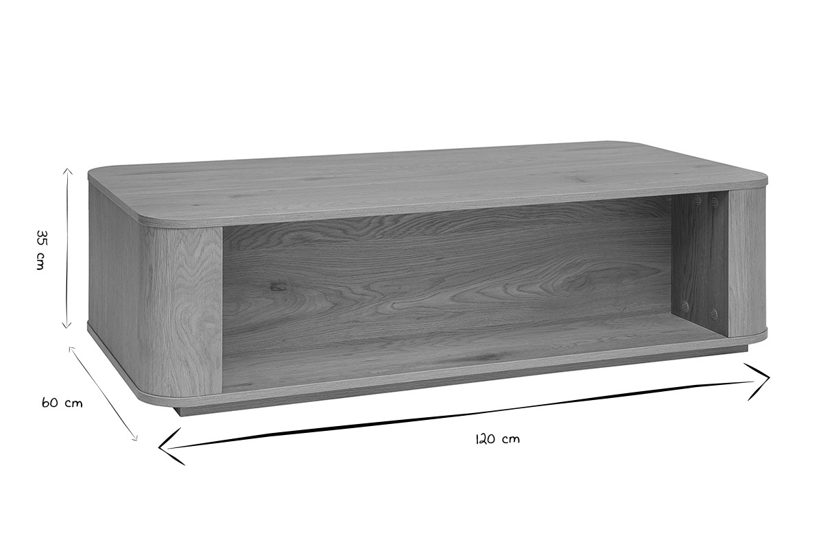 Table basse rectangulaire avec rangement 2 tiroirs finition bois clair ch�ne L120 cm NEGAN