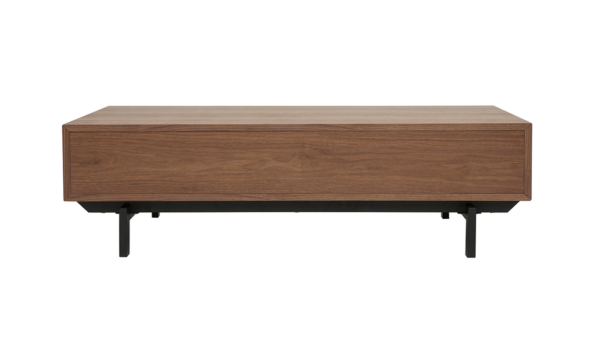 Table basse rectangulaire avec rangements 2 tiroirs bois fonc noyer et mtal noir L120 CM MANNY