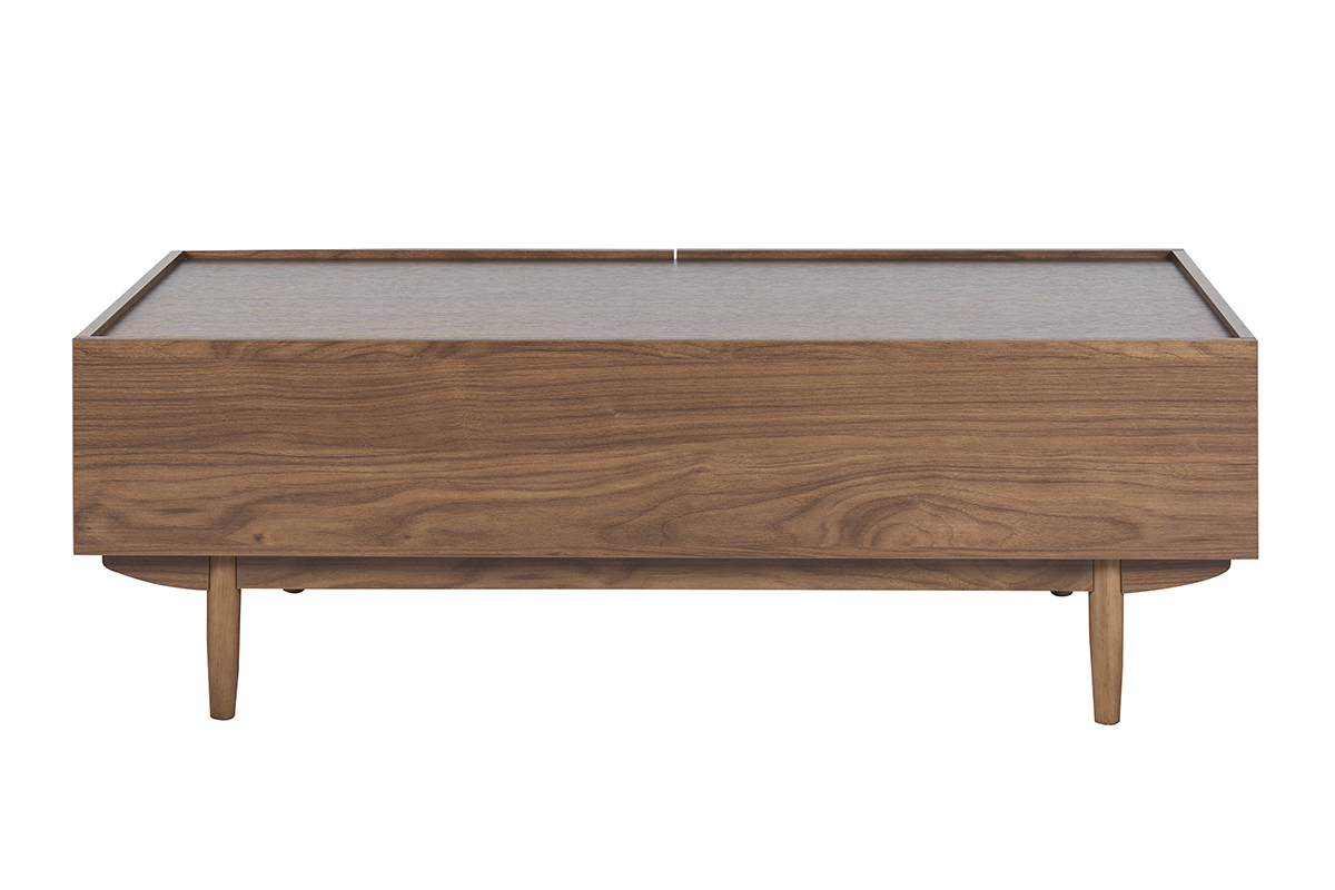 Table basse rectangulaire avec rangements 2 tiroirs finition bois fonc� noyer L120 cm SANAA