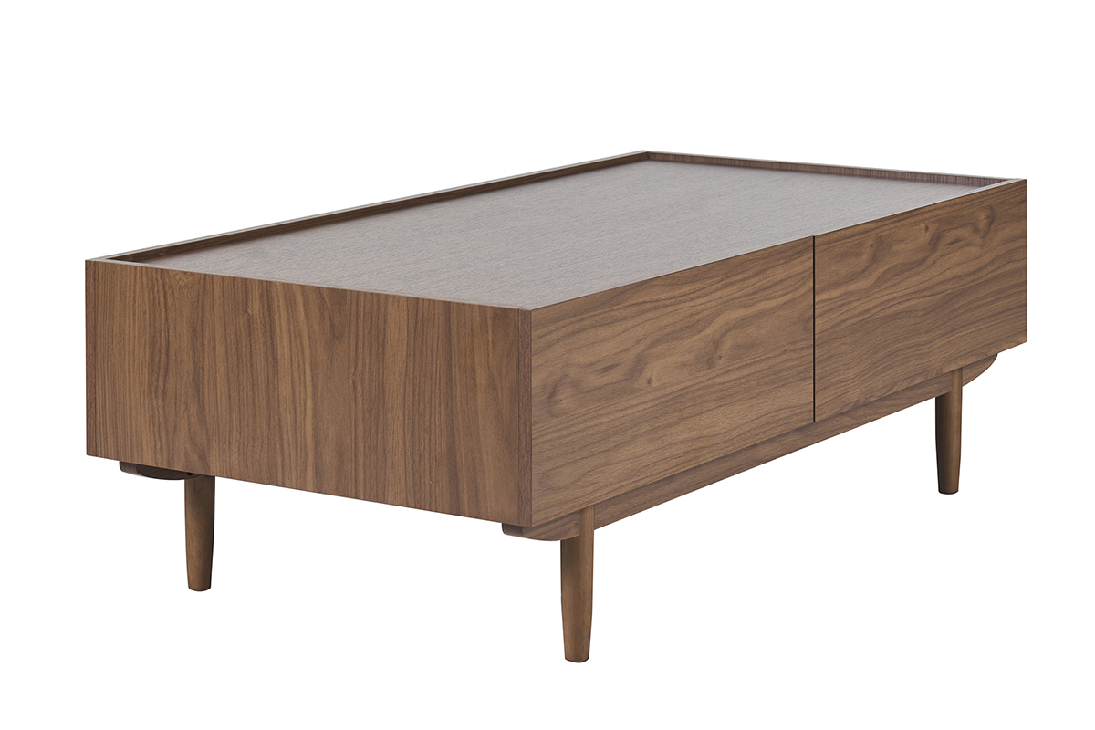 Table basse rectangulaire avec rangements 2 tiroirs finition bois fonc� noyer L120 cm SANAA