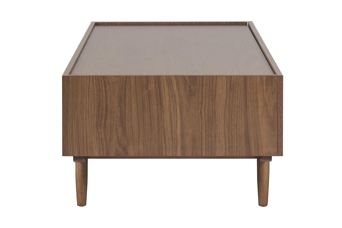 Table basse rectangulaire avec rangements 2 tiroirs finition bois fonc� noyer L120 cm SANAA