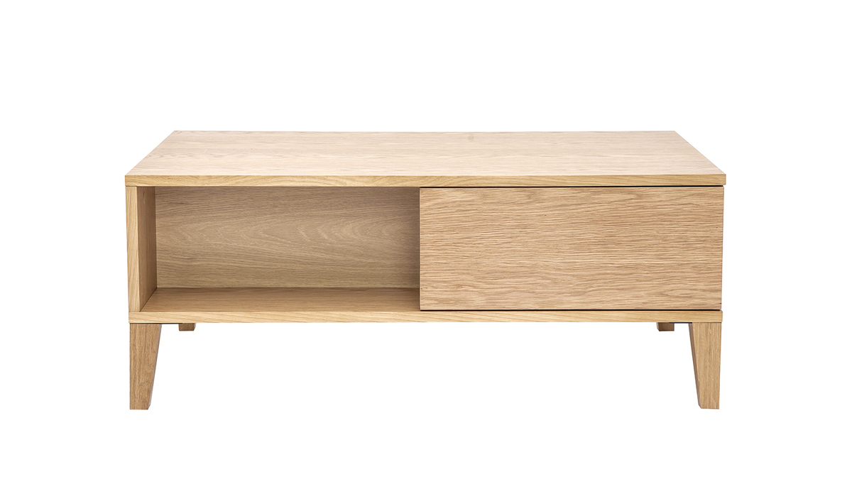 Table basse rectangulaire avec rangements bois clair chne L100 cm FREDDY