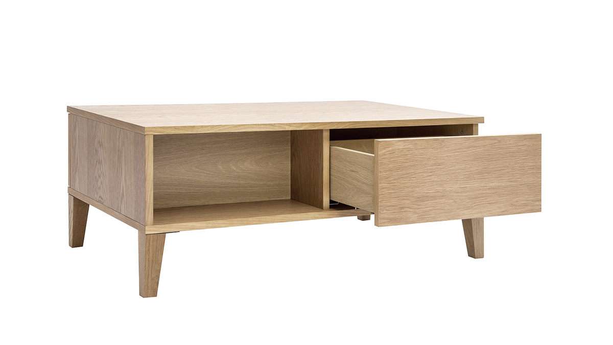 Table basse rectangulaire avec rangements bois clair chne L100 cm FREDDY