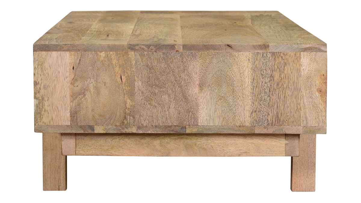 Table basse rectangulaire avec rangements bois clair manguier massif grav et laiton L100 cm ZAIKA
