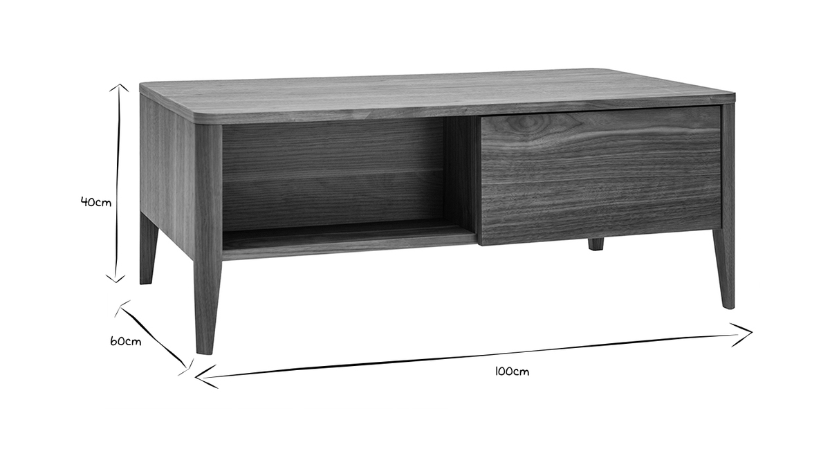 Table basse rectangulaire avec rangements bois fonc noyer L100 cm BENJA