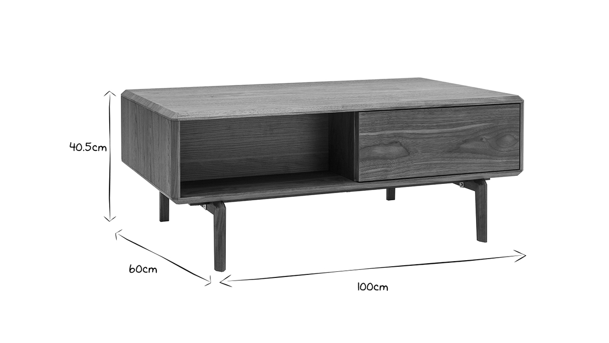 Table basse rectangulaire avec rangements bois fonc noyer L100 cm SUVA