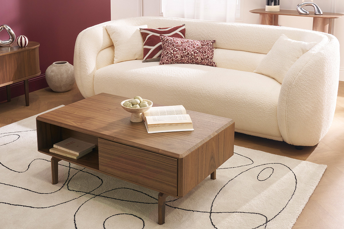 Table basse rectangulaire avec rangements bois fonc noyer L100 cm SUVA