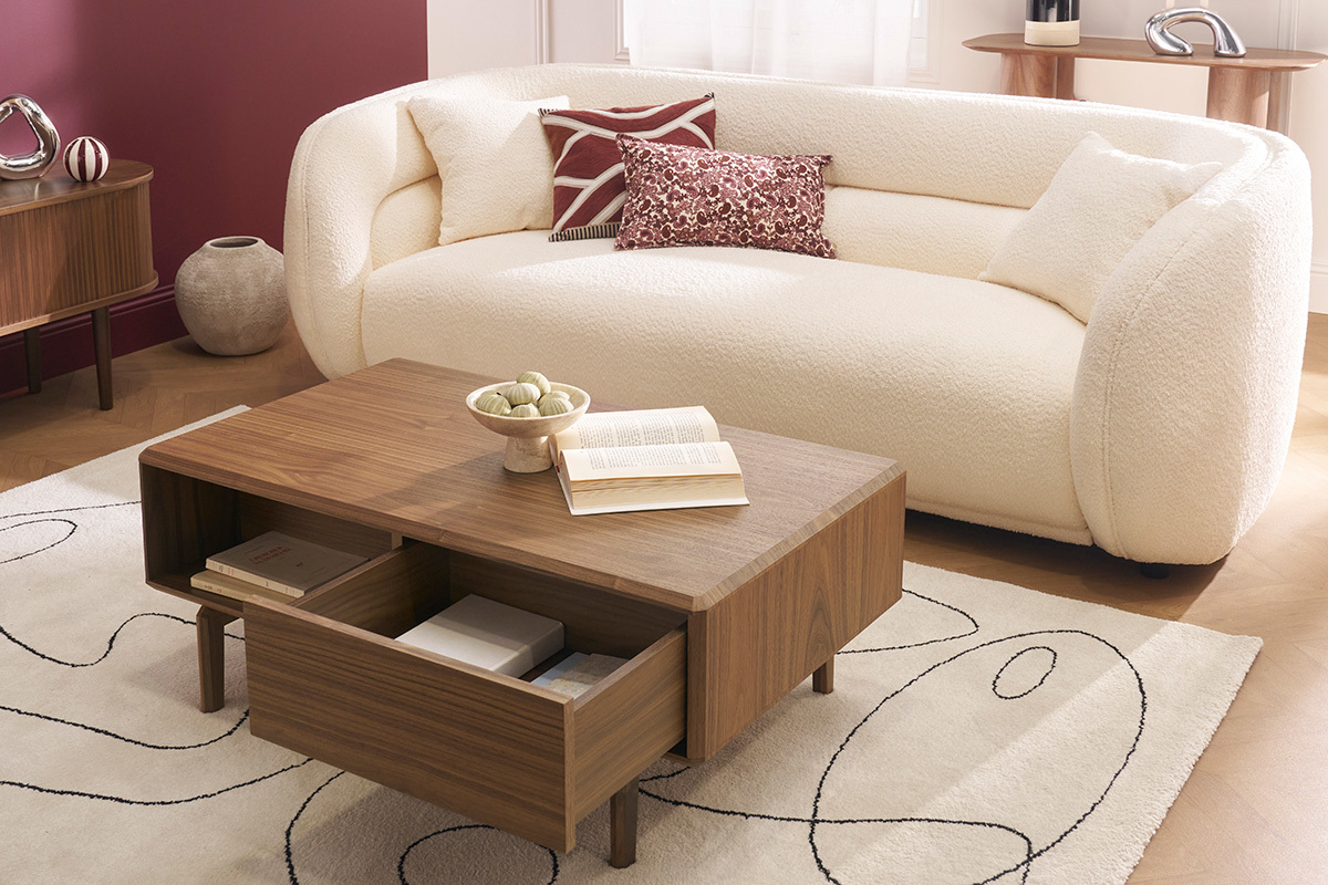 Table basse rectangulaire avec rangements bois fonc noyer L100 cm SUVA