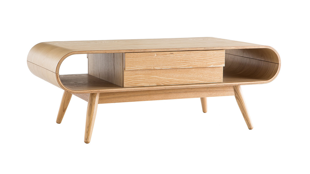Table basse rectangulaire avec rangements scandinave bois clair L120 cm BALTIK