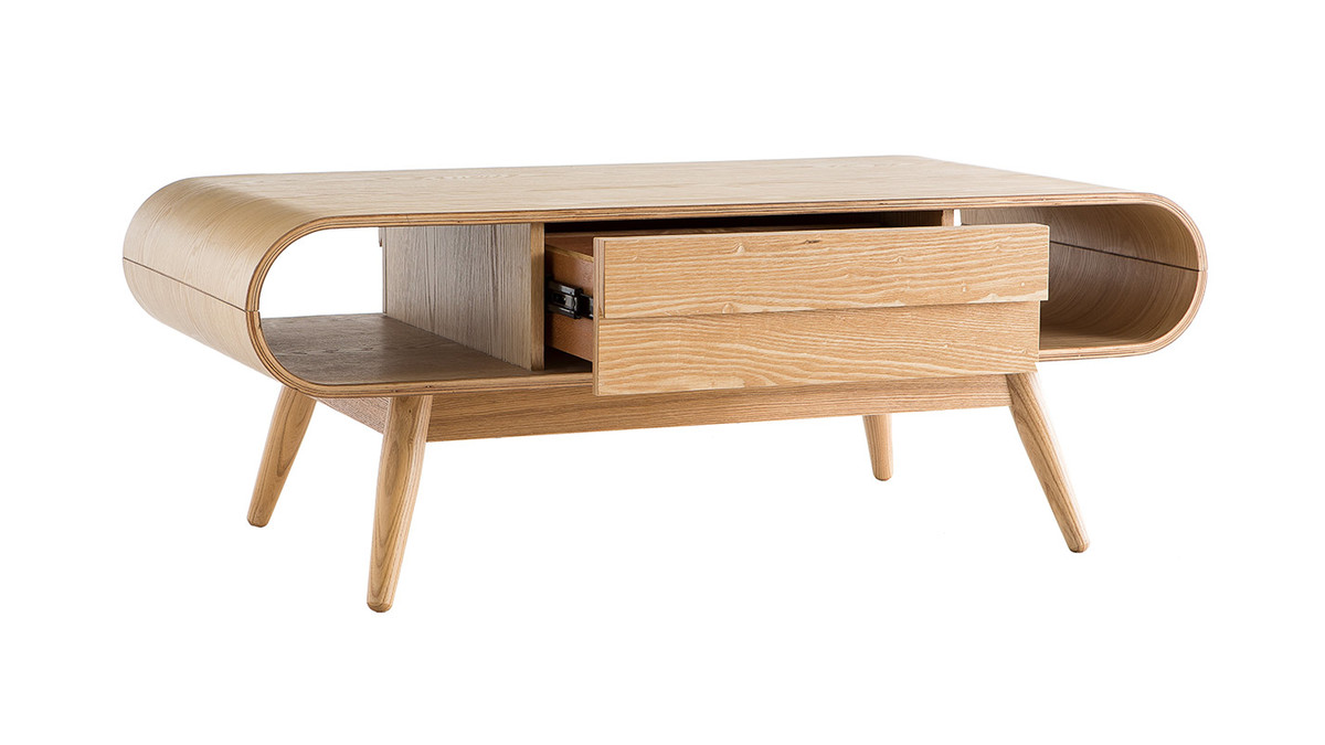 Table basse rectangulaire avec rangements scandinave bois clair L120 cm BALTIK