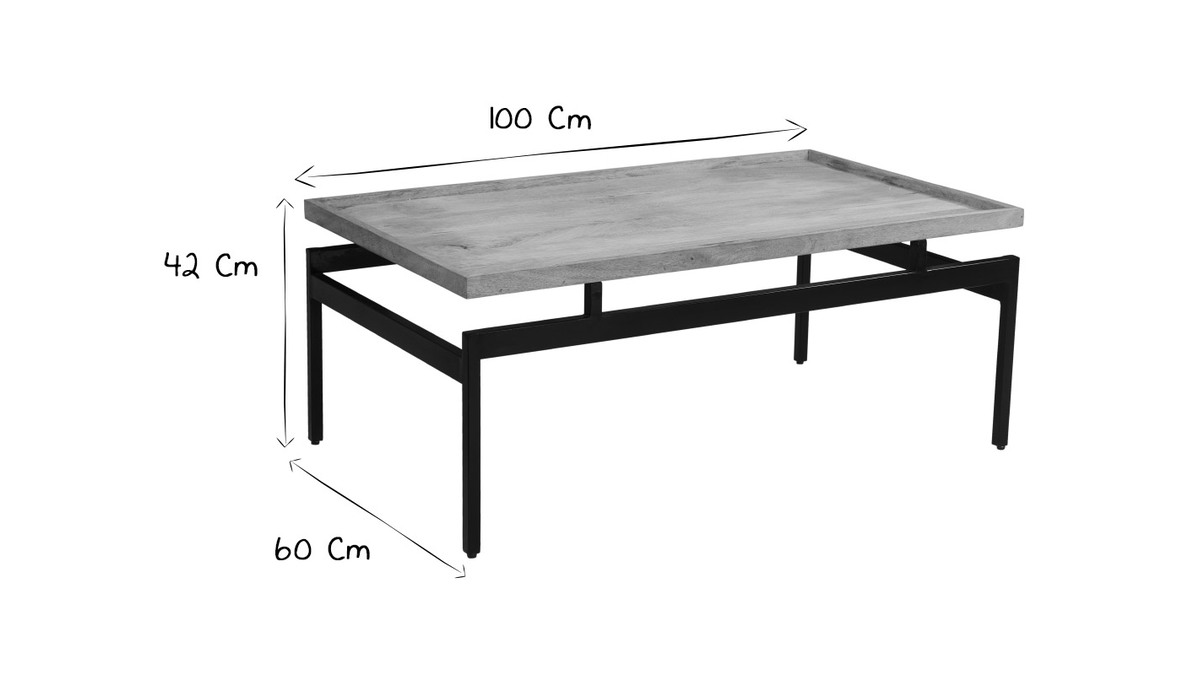 Table basse rectangulaire bois clair manguier massif et mtal noir L100 cm FRAME