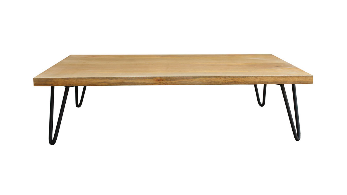 Table basse rectangulaire bois clair manguier massif et mtal noir L117 cm VIBES