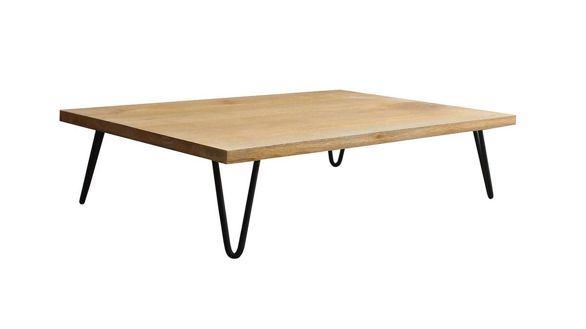Table basse rectangulaire bois clair manguier massif et mtal noir L117 cm VIBES