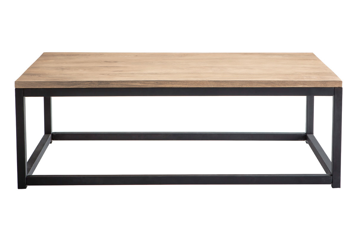 Table basse rectangulaire bois clair manguier massif et m�tal noir L120 cm FACTORY