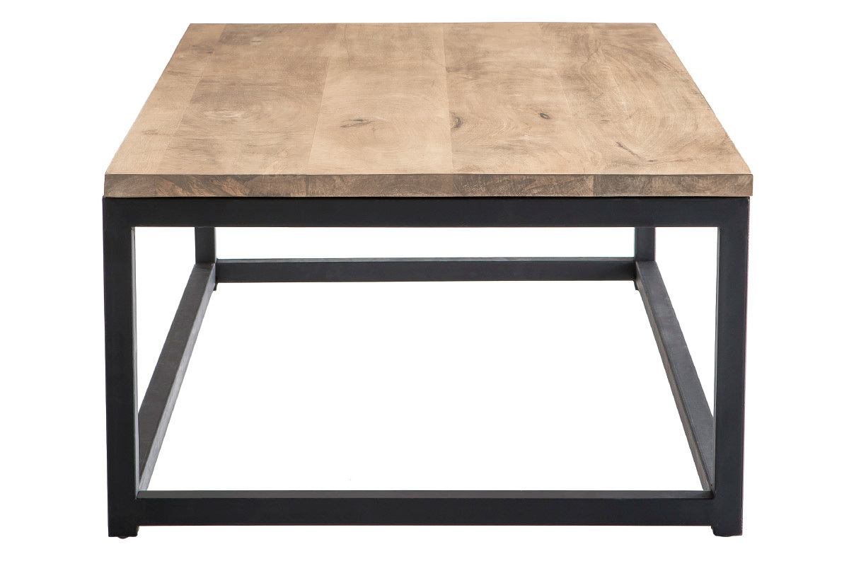 Table basse rectangulaire bois clair manguier massif et m�tal noir L120 cm FACTORY
