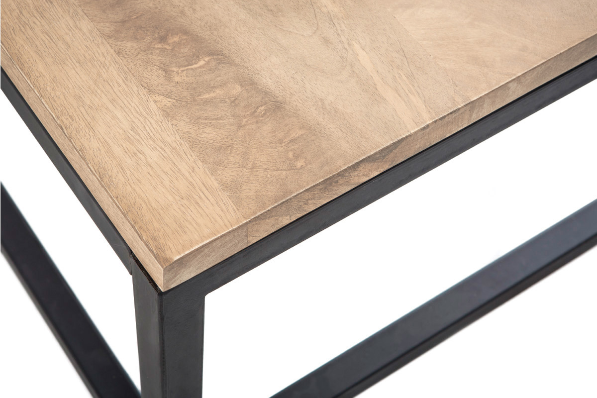Table basse rectangulaire bois clair manguier massif et m�tal noir L120 cm FACTORY