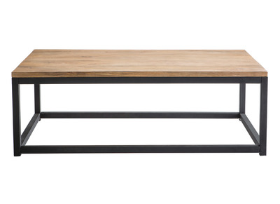 Table basse rectangulaire bois clair manguier massif et métal noir L120 cm FACTORY