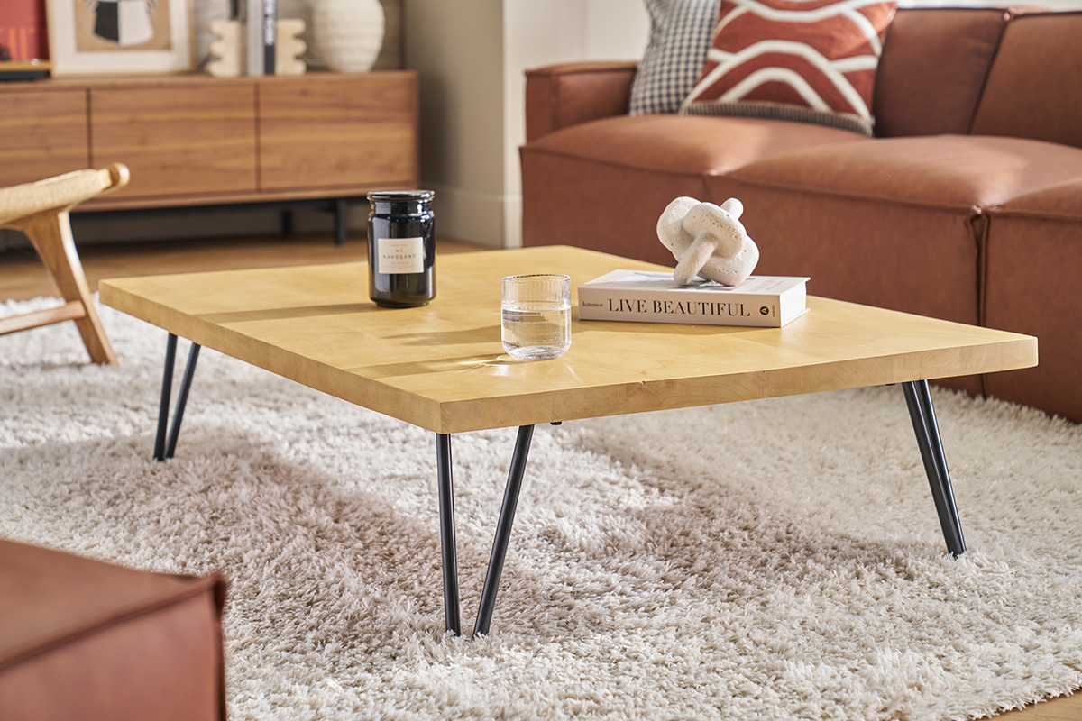 Table basse rectangulaire bois manguier massif et mtal noir L117 cm VIBES